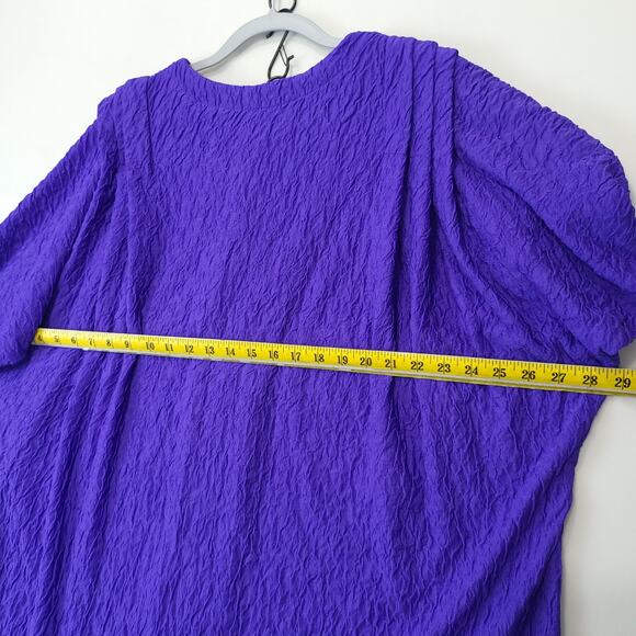 Riccardo E Barone Purple Crinkle Tunic Top Button Women 22 Dolman Short Sleeve - Picture 6 of 11